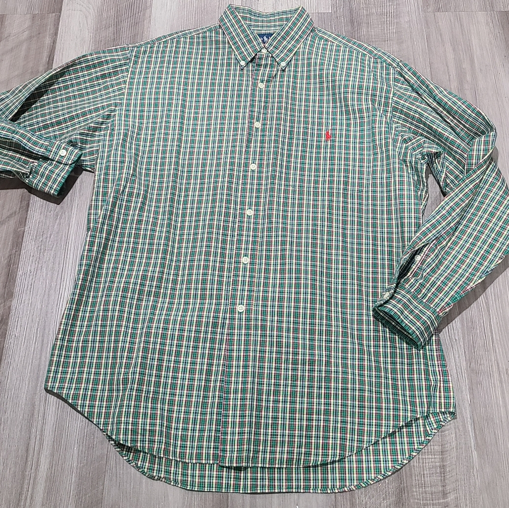 Ralph Lauren Blake Green Plaid Cotton Oxford Shirt Men's size L